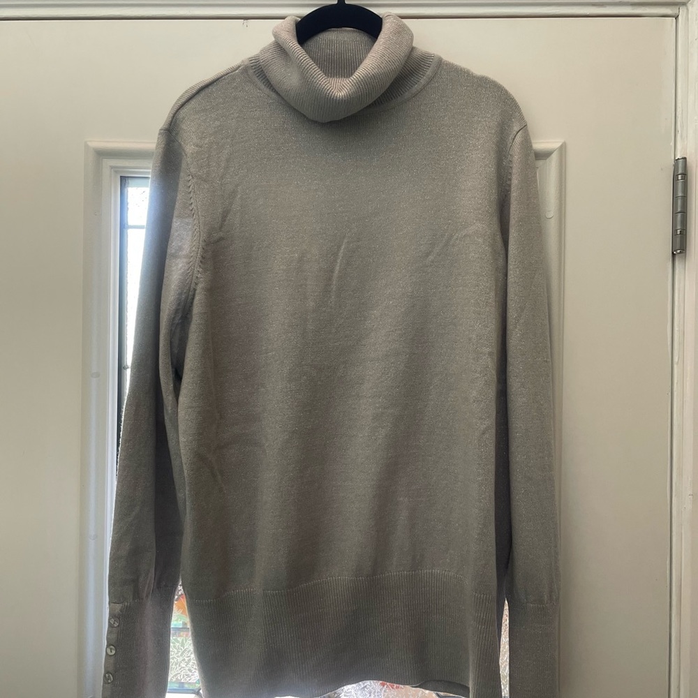 NWT JM Collection Subtle Pewter/Silver Sheen Tunic Turtleneck Sweater 1 X